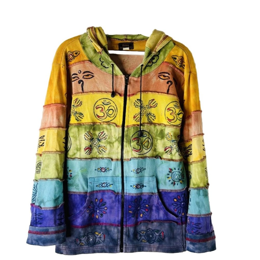 Rising International Rainbow Patchwork Hooded Swe… - image 1